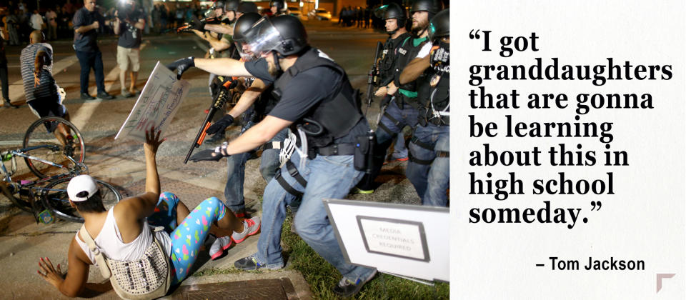 Police officers arrest a demonstrator in Ferguson. (Photo: Joe Raedle/Getty Images)