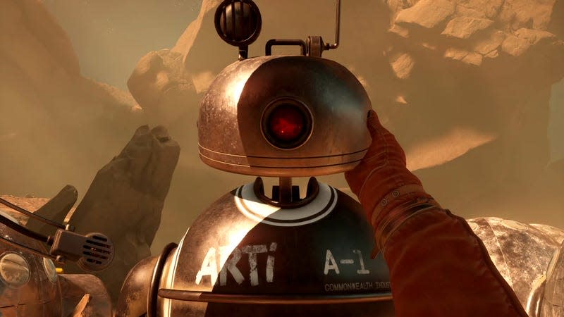 A robot looks at the player.