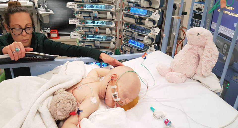 Eleanor and mother Jacqui (pictured) in intensive care for neuroblastoma cancer with a breathing ventilator