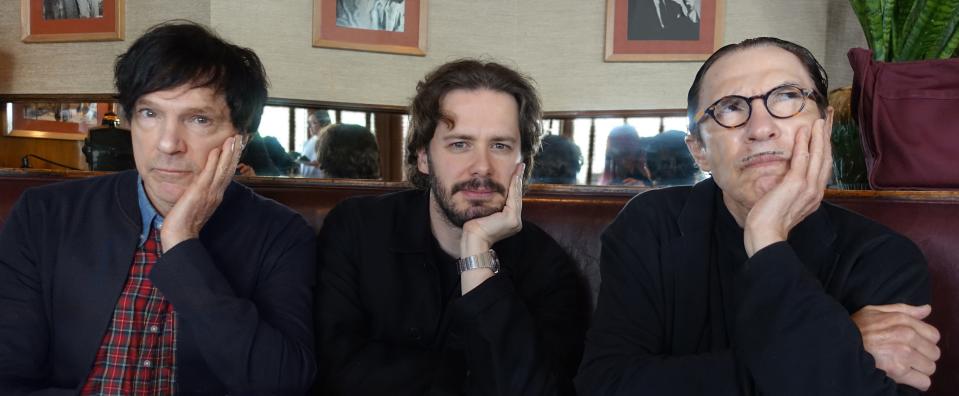 Director Edgar Wright (center) got to know musical siblings Russell and Ron Mael personally before making "The Sparks Brothers."