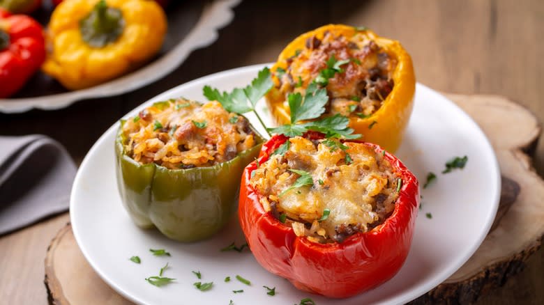 Stuffed peppers covered in cheese