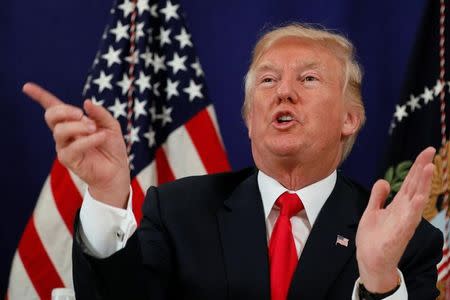 U.S. President Donald Trump speaks to reporters after a security briefing at his golf estate in Bedminster, New Jersey U.S. August 10, 2017. REUTERS/Jonathan Ernst