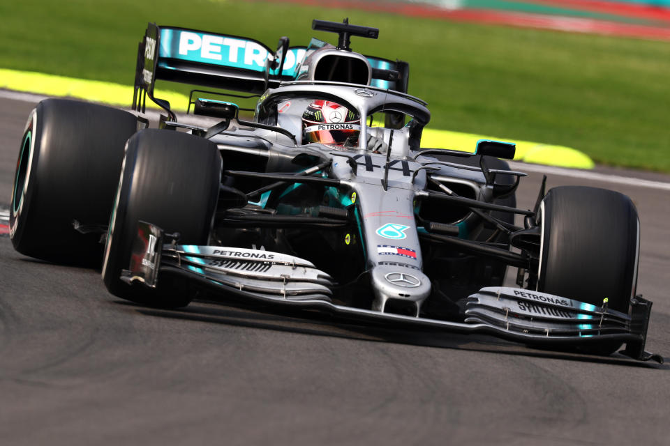 MEXICO CITY, MEXICO - OCTOBER 27: Lewis Hamilton of Great Britain driving the (44) Mercedes AMG Petronas F1 Team Mercedes W10 on track during the F1 Grand Prix of Mexico at Autodromo Hermanos Rodriguez on October 27, 2019 in Mexico City, Mexico. (Photo by Mark Thompson/Getty Images)