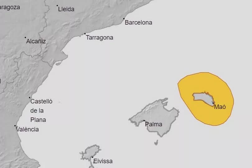 The warning is in place for the entire island of Menorca