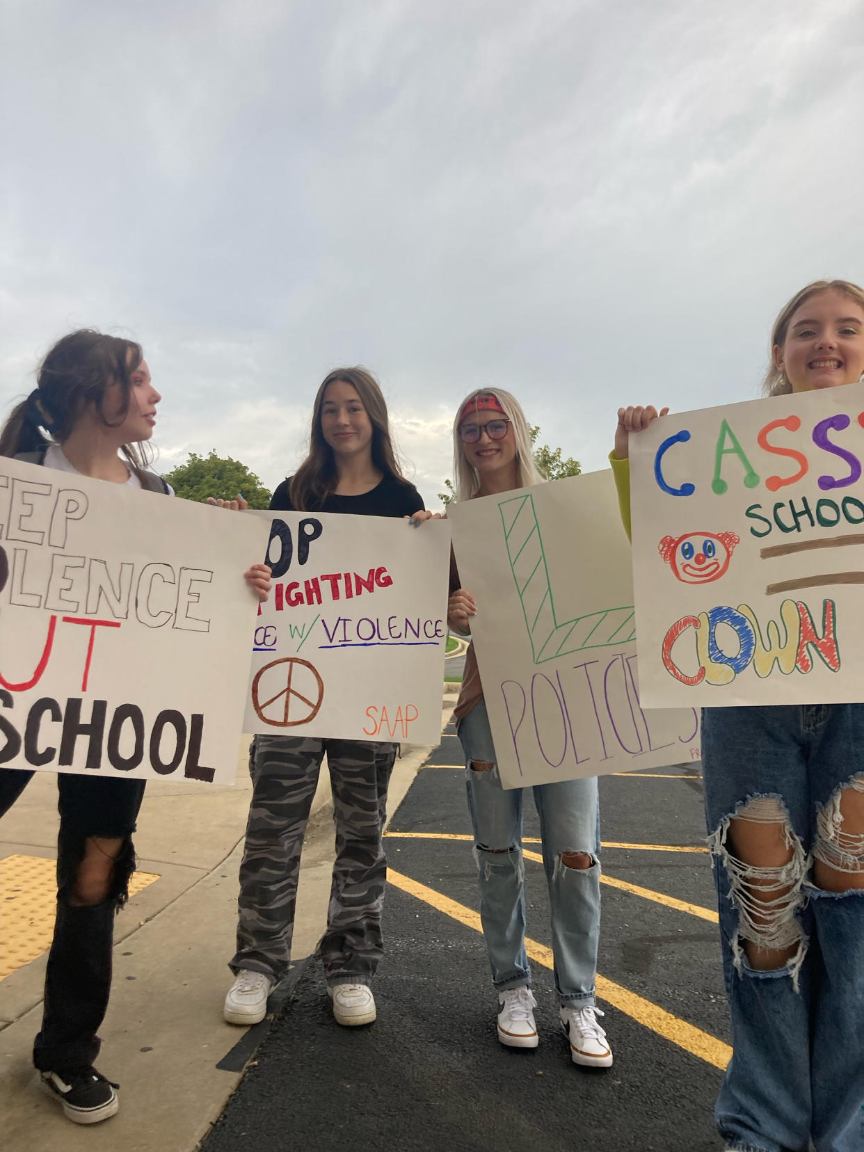 Cassville High School students protest the school district's new corporal punishment policy. (Courtesy Kalia Miller)
