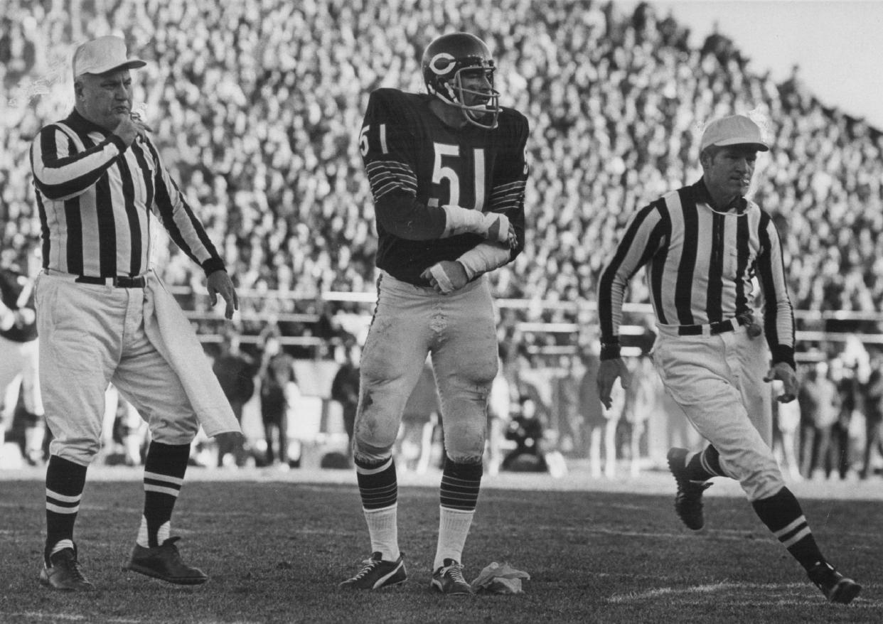 Dick Butkus, shown in 1971, was one of the greatest linebackers in NFL history. (Photo By Barry  Staver/The Denver Post via Getty Images)