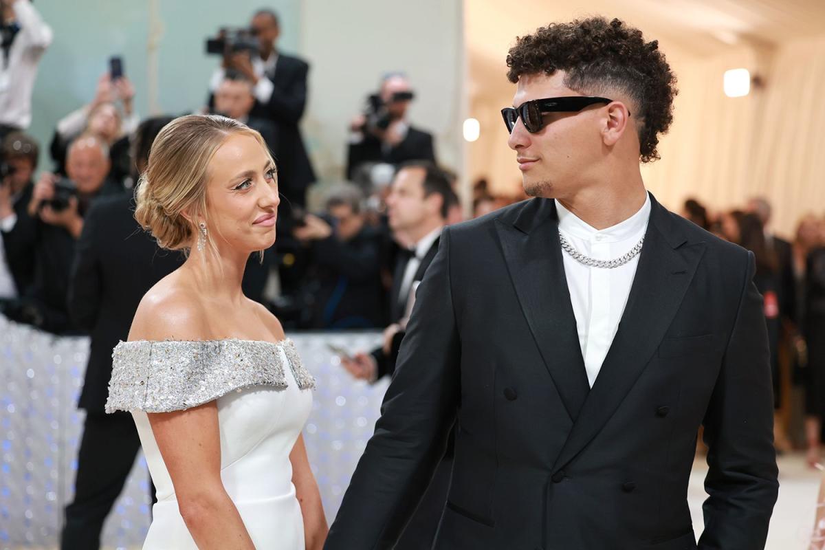 Patrick Mahomes and Wife Brittany Hold Hands While Wearing Monochromatic  Looks at Met Gala 2023