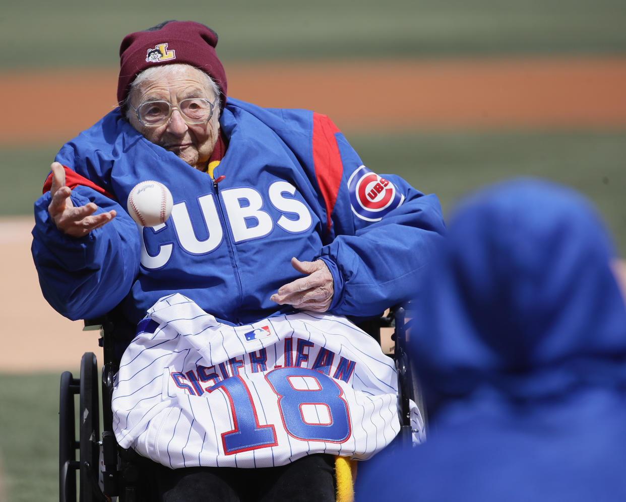 Sister Jean and the Loyola men’s basketball team were honored by the Cubs at Wrigley Field opening day. (Getty Images)