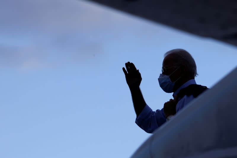 FILE PHOTO: Democratic U.S. presidential nominee and former Vice President Joe Biden departs on campaign travel to Tampa from the airport in Fort Lauderdale