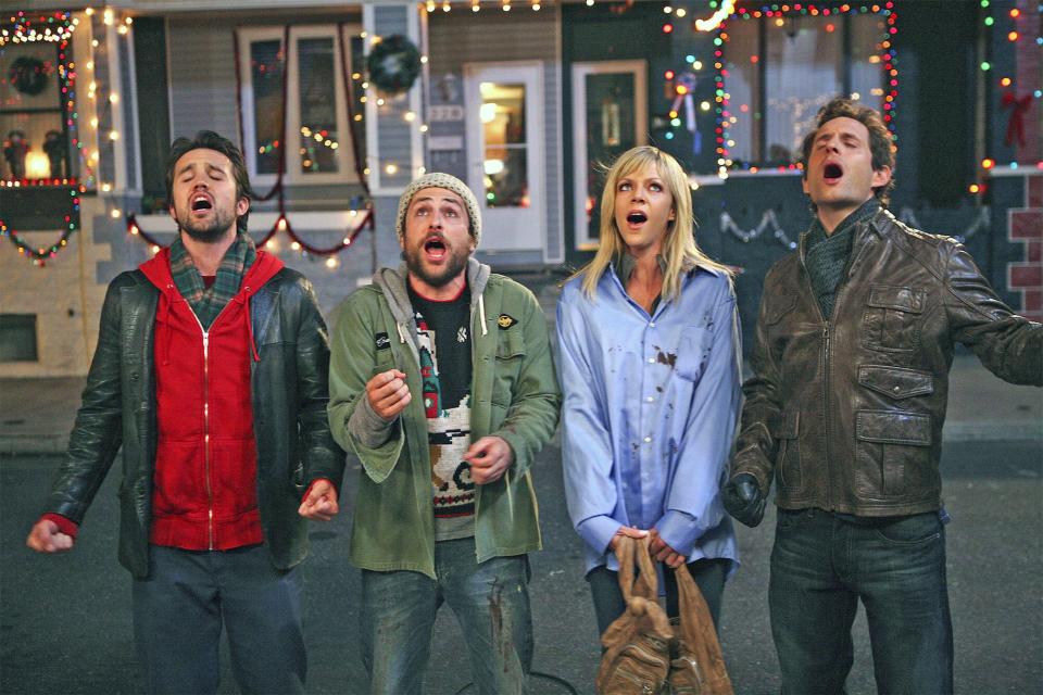 IT'S ALWAYS SUNNY IN PHILADELPHIA -- "A Very Sunny Christmas" -- Pictured: (l-r) Rob McElhenney as Mac, Charlie Day as Charlie, Kaitlin Olson as Dee, Glenn Howerton as Dennis. CR: Patrick McElhenney/FX