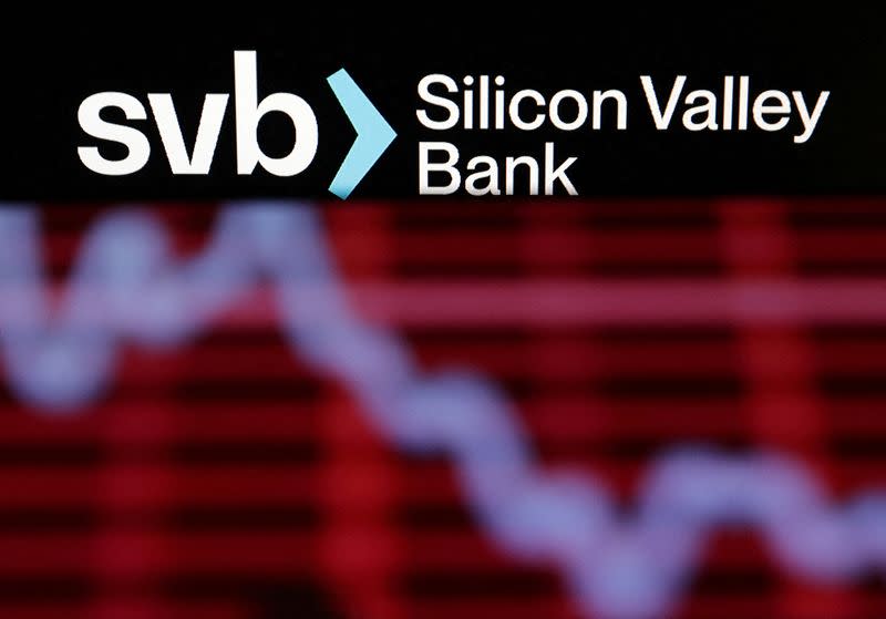 FILE PHOTO: Illustration shows SVB (Silicon Valley Bank) logo