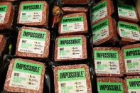 FILE PHOTO: Impossible Foods plant-based beef products are seen at the meat section of a chain supermarket in Hong Kong