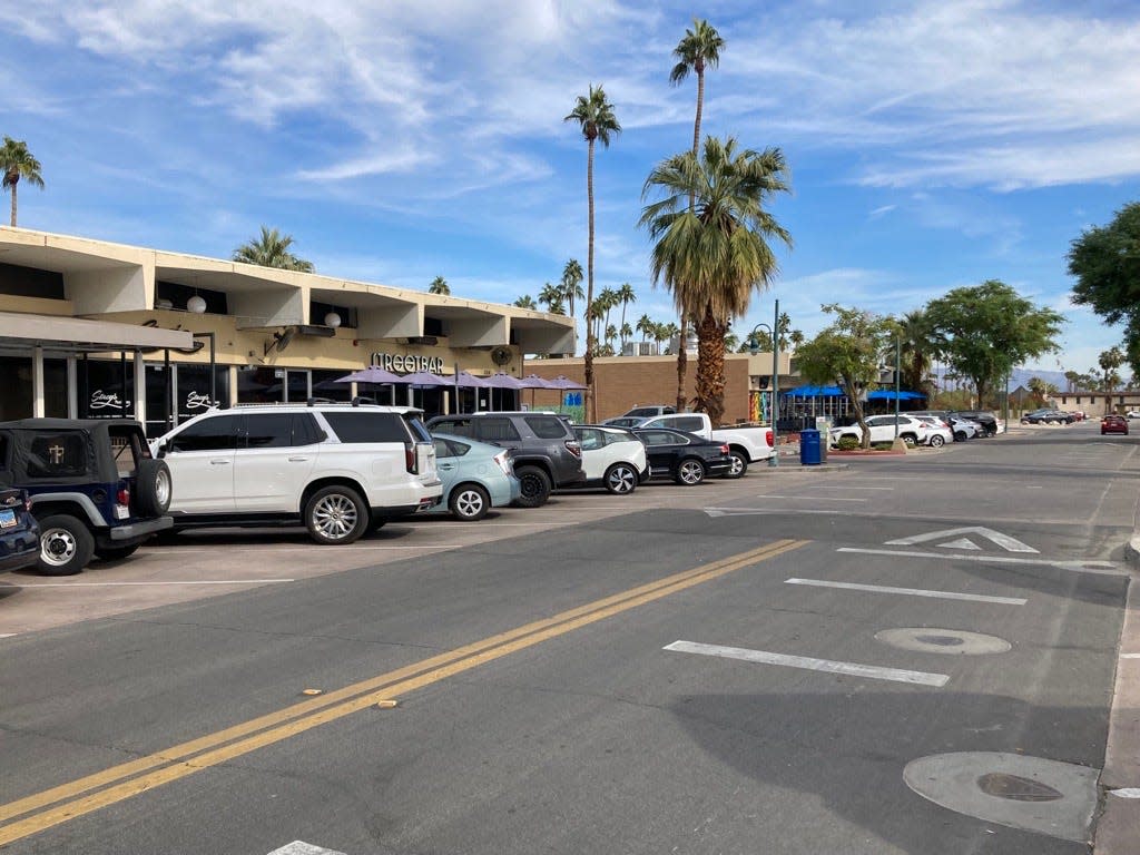 A view down Arenas Road in Palm Springs on Monday, Nov. 21, 2022, two days after the shooting at Club Q in Colorado.