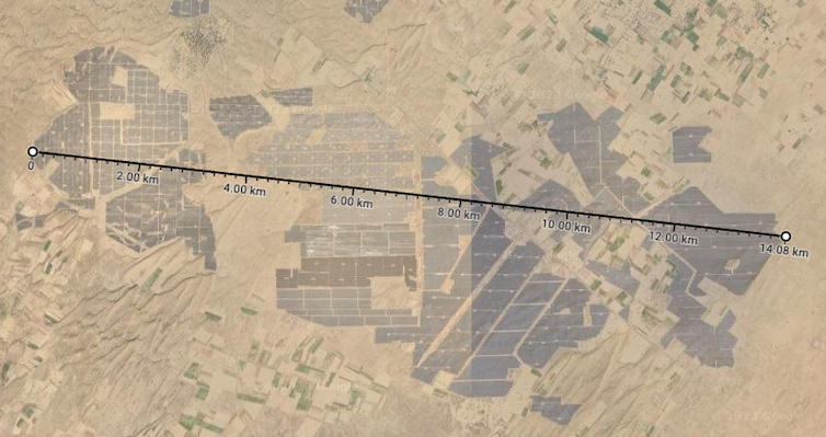 Satellite photo of solar park in the desert