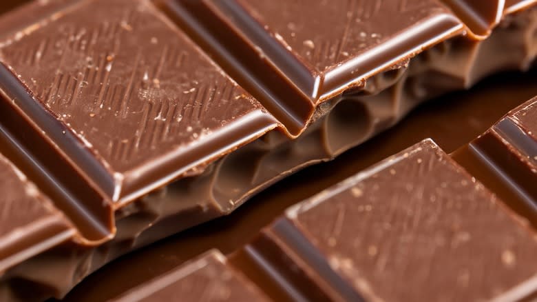Squares of chocolate upclose