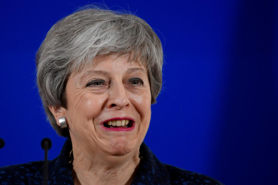 Britain’s Prime Minister Theresa May gives a news briefing after meeting with EU leaders in Brussels, Belgium March 22, 2019. Photo: REUTERS/Toby Melville TPX IMAGES OF THE DAY