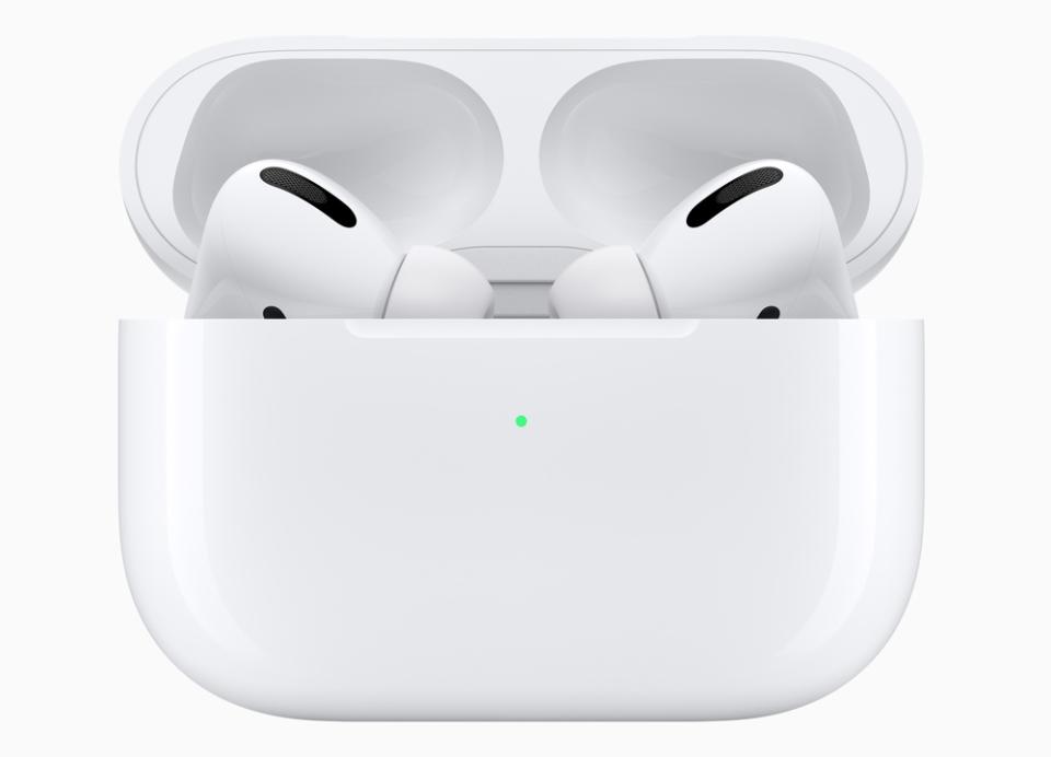 The AirPods Pro have a new design with shorter stems and silicone ear tips. (Image: Apple)