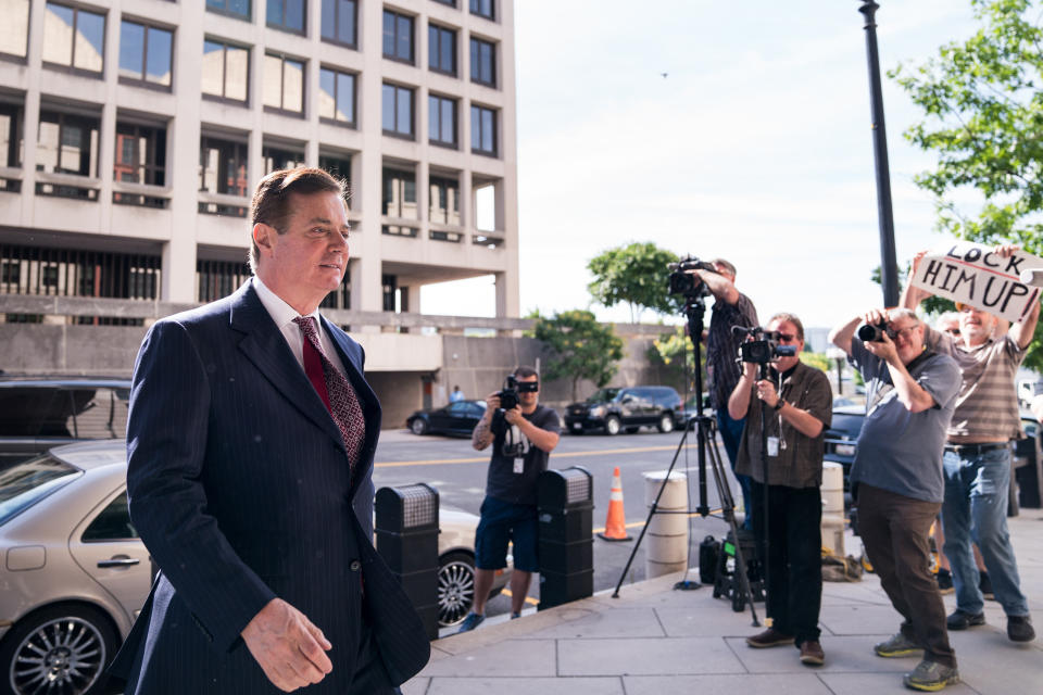 Manafort, outside a federal courthouse in Washington in June, was found guilty of eight counts of bank and tax fraud on Aug. 21