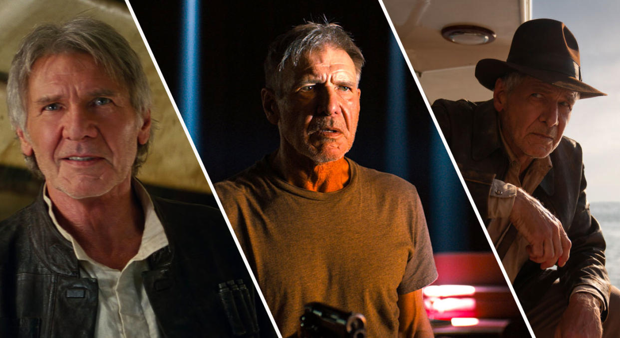 Harrison Ford returned to the roles of Han Solo in 2015, Blade Runner's Rick Deckard in 2017 and Indiana Jones in 2023. (Disney/Warner Bros.)