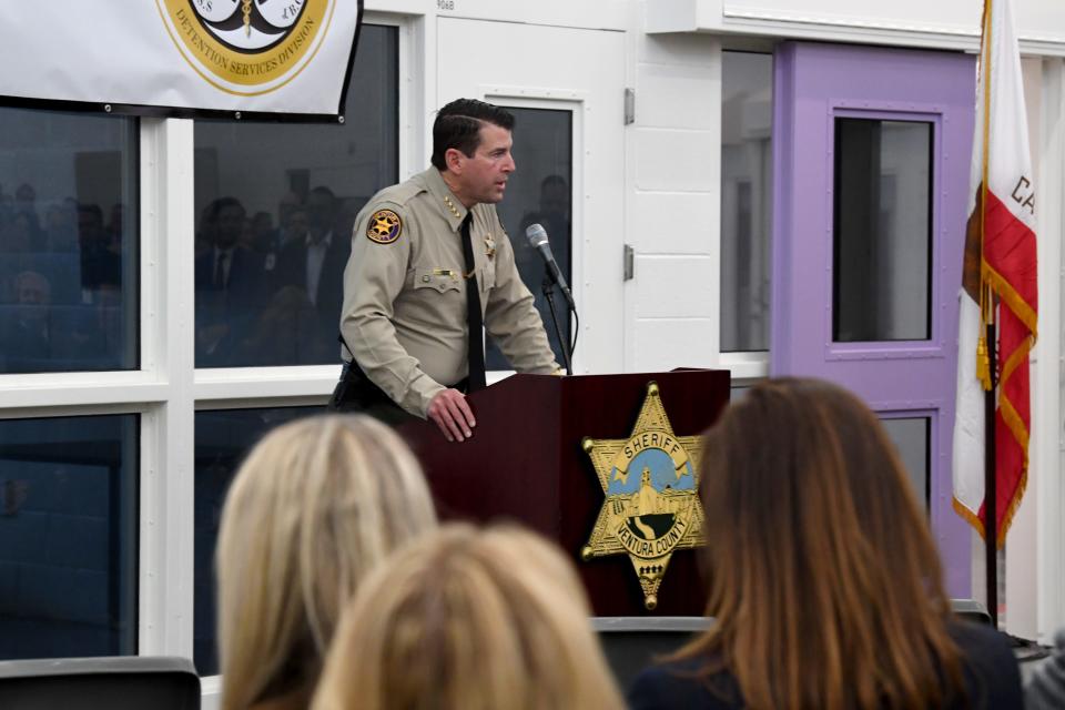 Ventura County Sheriff Jim Fryhoff speaks during an opening ceremony for the new health unit at the Todd Road Jail facility outside Santa Paula on April 5.
