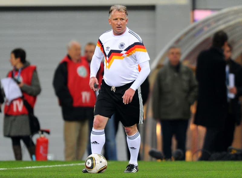 Andreas Brehme from Team World Champion '90, in action during the "Game of Legends" in the Red Bull Arena. Soccer world champion Andreas Brehme has died at the age of 63, as his family confirmed to the German Press Agency on 20 February. Thomas Eisenhuth/dpa-Zentralbild/dpa