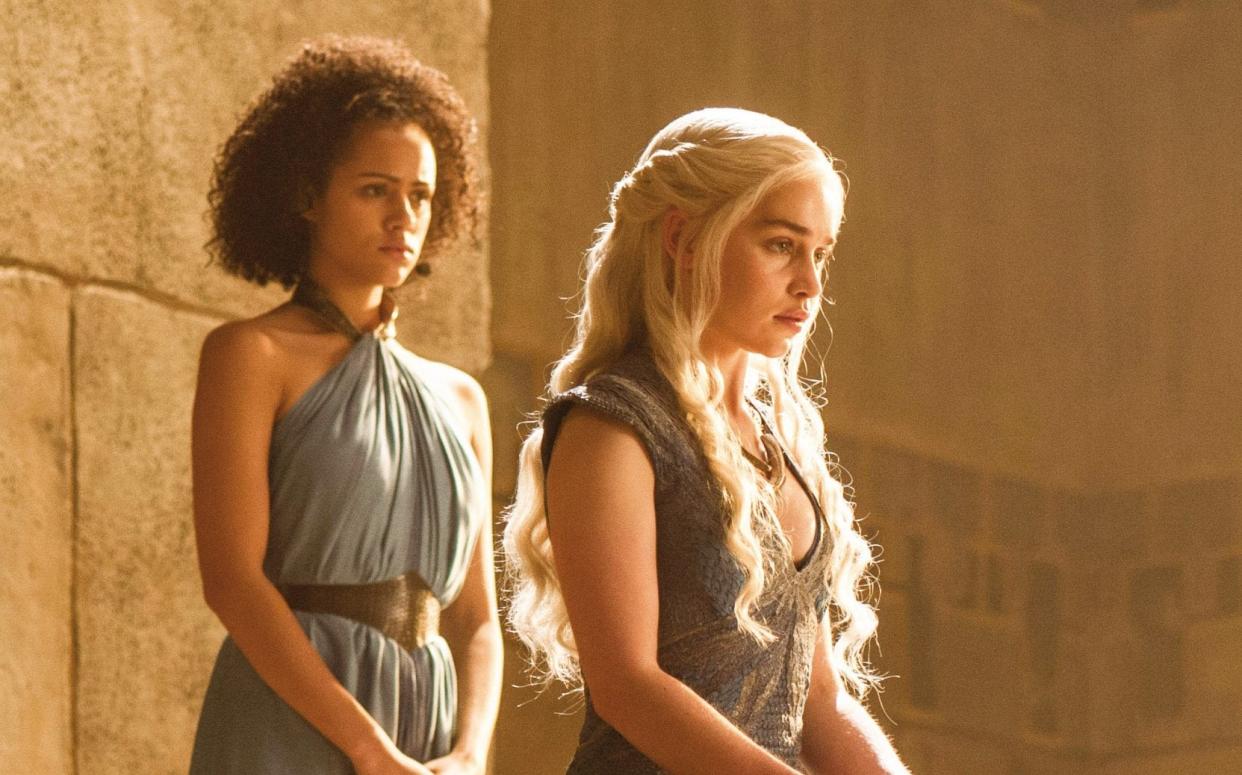 Emilia Clarke as Daenerys Targaryen and Nathalie Emmanuel as Missandei - HBO