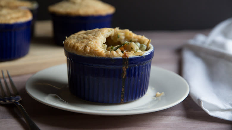 opened pot pie in ramekin