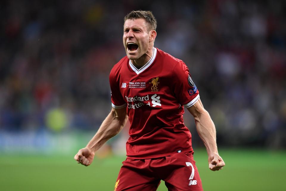 <p>James Milner celebrates Sadio Mane’s equaliser </p>