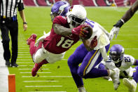 Arizona Cardinals wide receiver A.J. Green (18) dives into the end zone for a touchdown against the Minnesota Vikings during the second half of an NFL football game, Sunday, Sept. 19, 2021, in Glendale, Ariz. (AP Photo/Rick Scuteri)