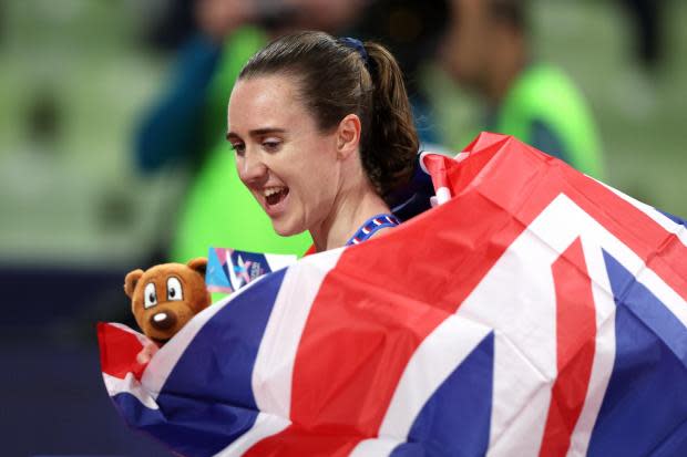 Laura Muir celebrates after her triumph in Munich. Picture: Getty