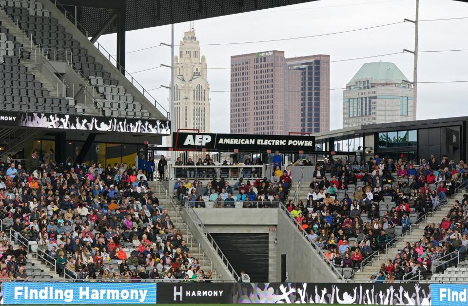 About 5,000 people filled the lower bowl of Lower.com Field Saturday as part of the "Finding Harmony" event.