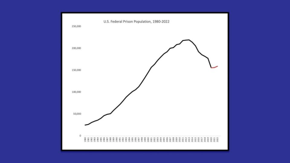 <div class="inline-image__credit">Source: The Sentencing Project. Data from Bureau of Prisons</div>