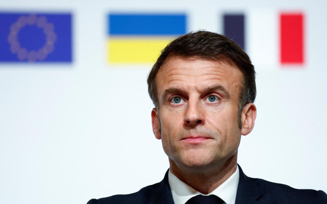 <span>French president Emmanuel Macron speaks at the end of the conference in support of Ukraine, where he refuses to rule out sending ground troops there, though admits no consensus exists on such a move.</span><span>Photograph: Gonzalo Fuentes/Reuters</span>