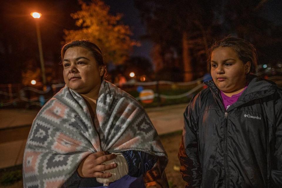 Isabel Delgadillo Martins aunt Sonia Delgadillo and cousin Mariah Delgadillo, 10, attend a celebration of her life at South Park on Monday, Nov. 22, 2021, which would have been her 8th birthday. Isabel was shot and killed Nov. 16. Instead of throwing her a party we were picking out her casket,” Sonia said. “Who would imagine doing that?