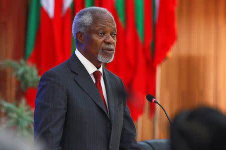 Former U.N. chief Kofi Annan addresses an advisory commission in Sittwe, Myanmar, September 6, 2016. REUTERS/Wa Lone