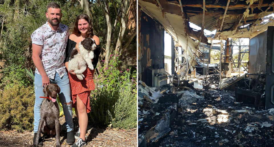 Jordan Street, 25, and Ruby Debrincat, 23, holding their dogs on Christmas Day.