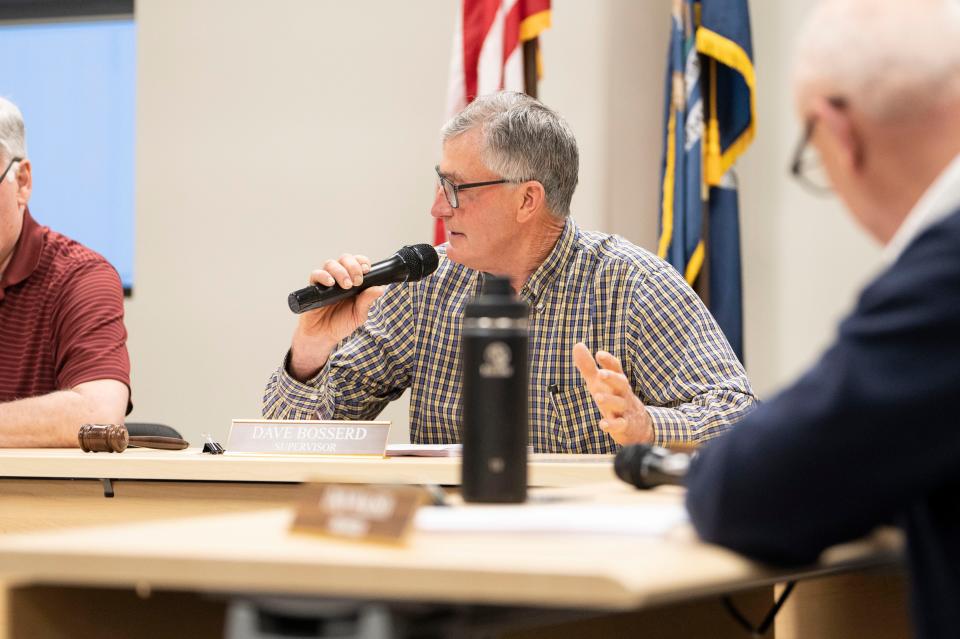 Marshall Township Supervisor Dave Bosserd gives comments during a township board meeting Monday, April 17, 2023.