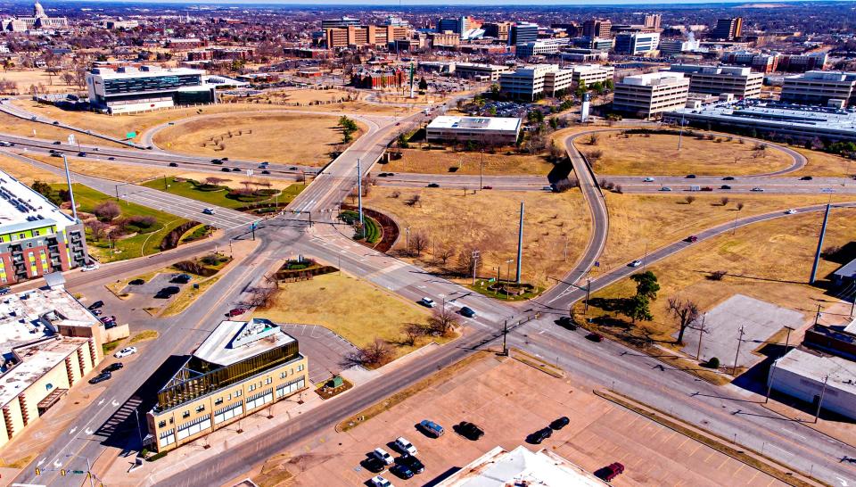 A bank, insurance company and real estate investment firm will occupy a new office building to be built facing Interstate 235 between NE 6 and Harrison Avenue. The property is pictured Feb. 18, 2022.