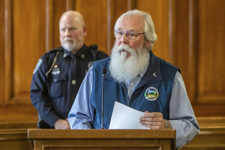 Latah County Prosecutor Bill Thompson provides details during a press conference regarding the arrest of Bryan Kohberger on Friday, Dec. 30, 2022, at City Hall in Moscow, Idaho. Authorities in Pennsylvania arrested Kohberger, a suspect in the killings of four Idaho students. (Austin Johnson/Lewiston Tribune via AP)