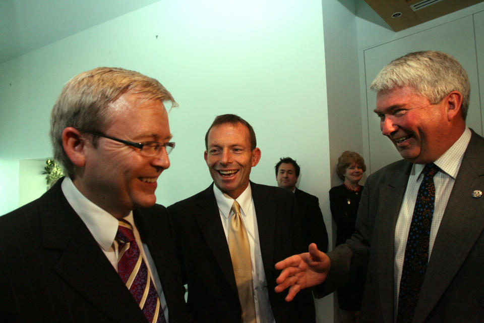 Federal Labor Foreign Affairs spokesperson Kevin Rudd, left, after he launched t