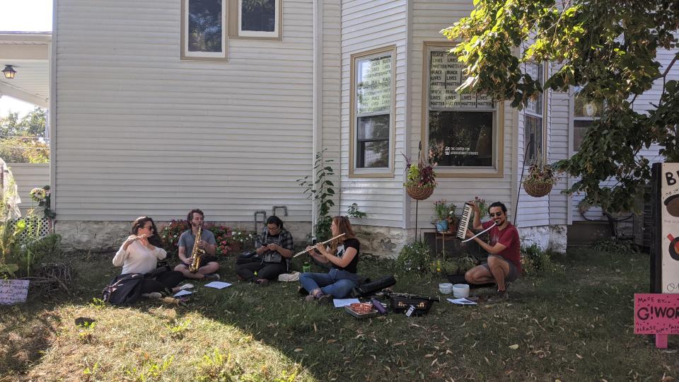 From left, Laura Canelo Cohen, Justin Comer, Gabi Vanek, Alexis Letourneau and Ramin Roshandel. These musicians will be performing "Phosphoresce in sympathy" at Public Space One on Sept. 28.