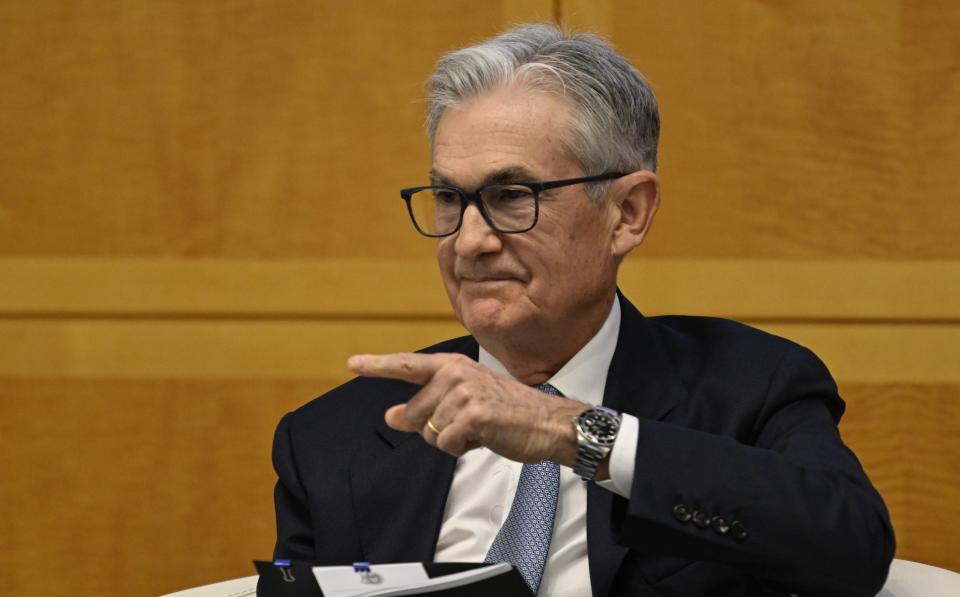 Jerome Powell at the International Monetary Fund headquarters in Washington DC last month