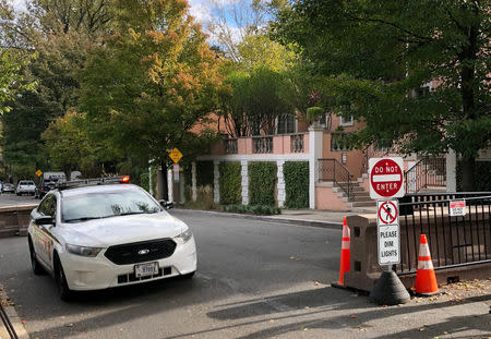 A U.S. Secret Service police vehicle is parked on the street leading to former President Barack Obama's home in the Kalorama neighborhood in Washington, D.C., October 24, 2018. REUTERS/Gershon Peaks