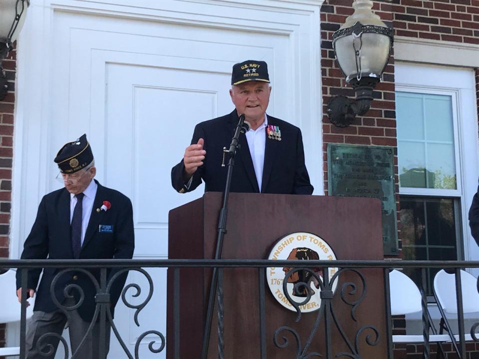 Toms River Mayor Maurice Hill addresses the crowd at the Ocean County Memorial Day Parade on May 30, 2022