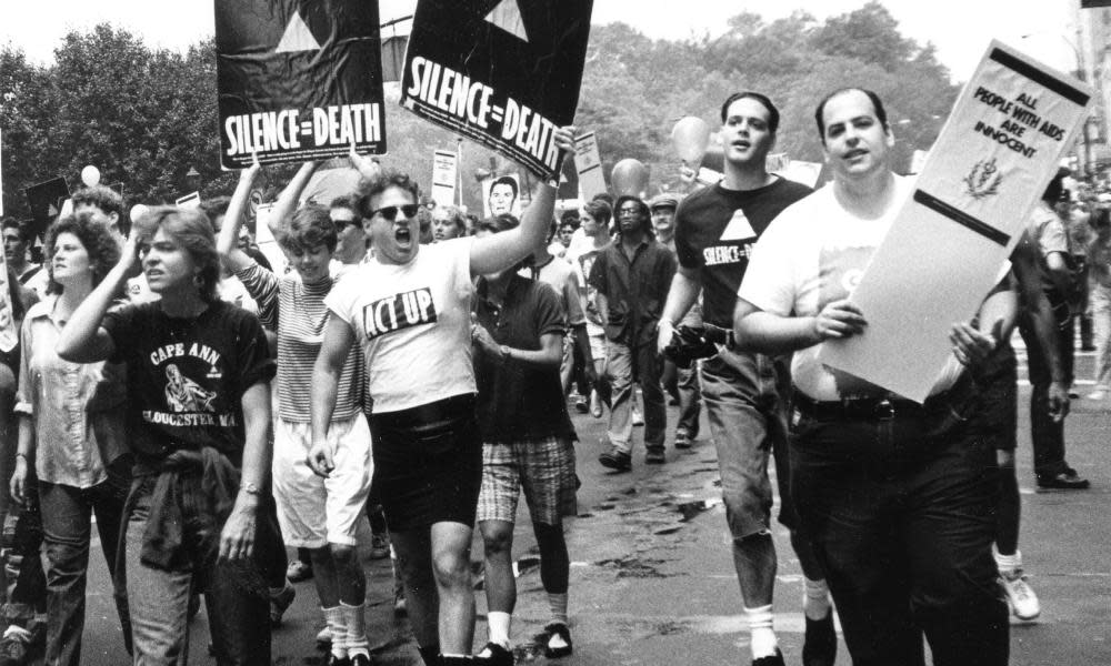 members of Act Up on the 1988 Gay and Lesbian Pride march in New York.