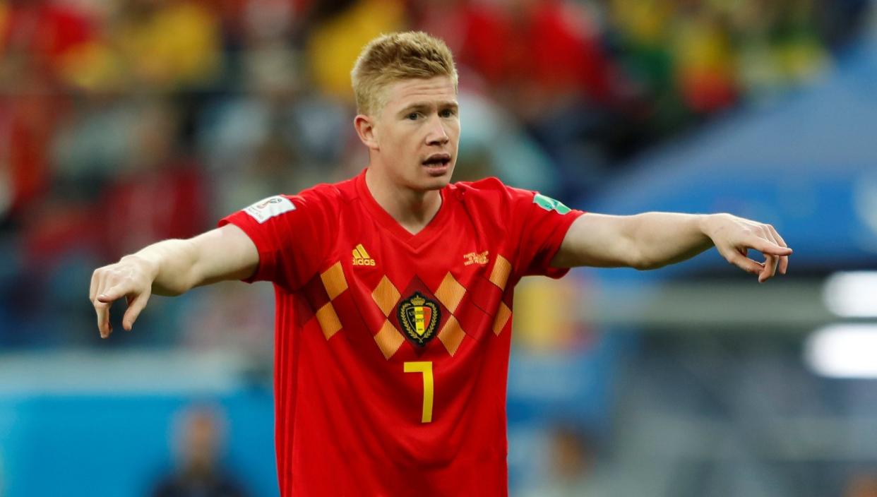 Stunning strike: Kevin De Bruyne celebrates his goal against Brazil: REUTERS