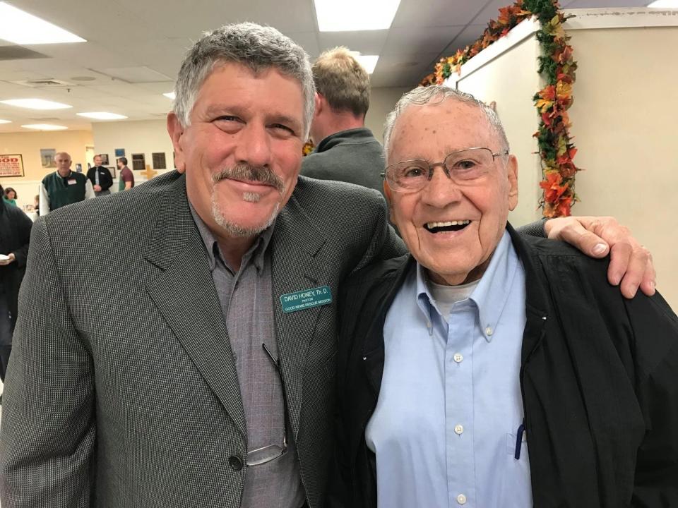 Good News Rescue Mission Pastor David Honey, left, with Pastor Royal Blue, the mission's founder, at an event in the Misson's chapel. Both men died in 2021, Pastor Honey on Dec. 14 and Pastor Blue on August 22.