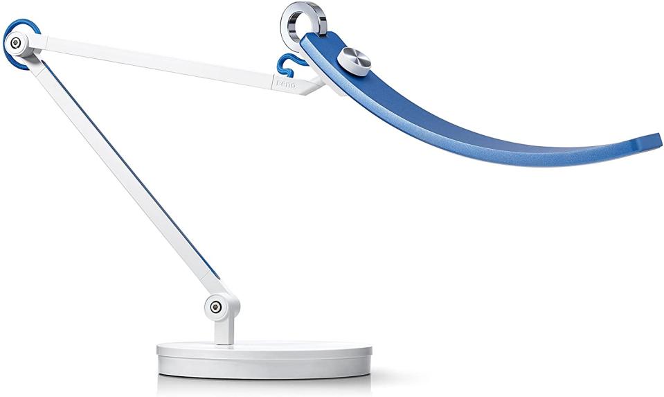 Ben-Q e-reading LED desk lamp, silver with a blue accent piece.