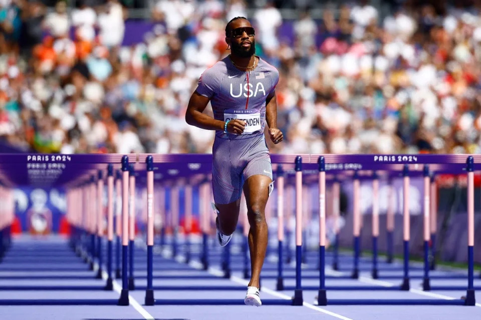 Freddie Crittenden of Team United States during the Men’s 110m Hurdles Round 1 (REUTERS)