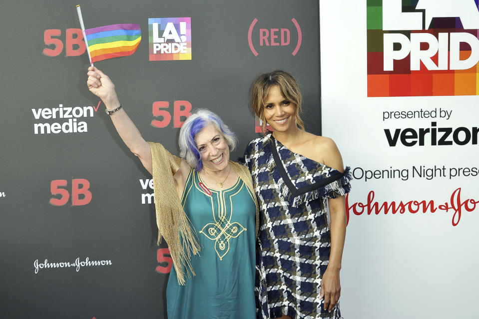 Alison Moed, left, and Halle Berry attend the U.S. premiere of the documentary Film "5B" during the opening night of LA Pride Festival on Friday, June 7, 2019, in West Hollywood, Calif. (Photo by Richard Shotwell/Invision/AP)